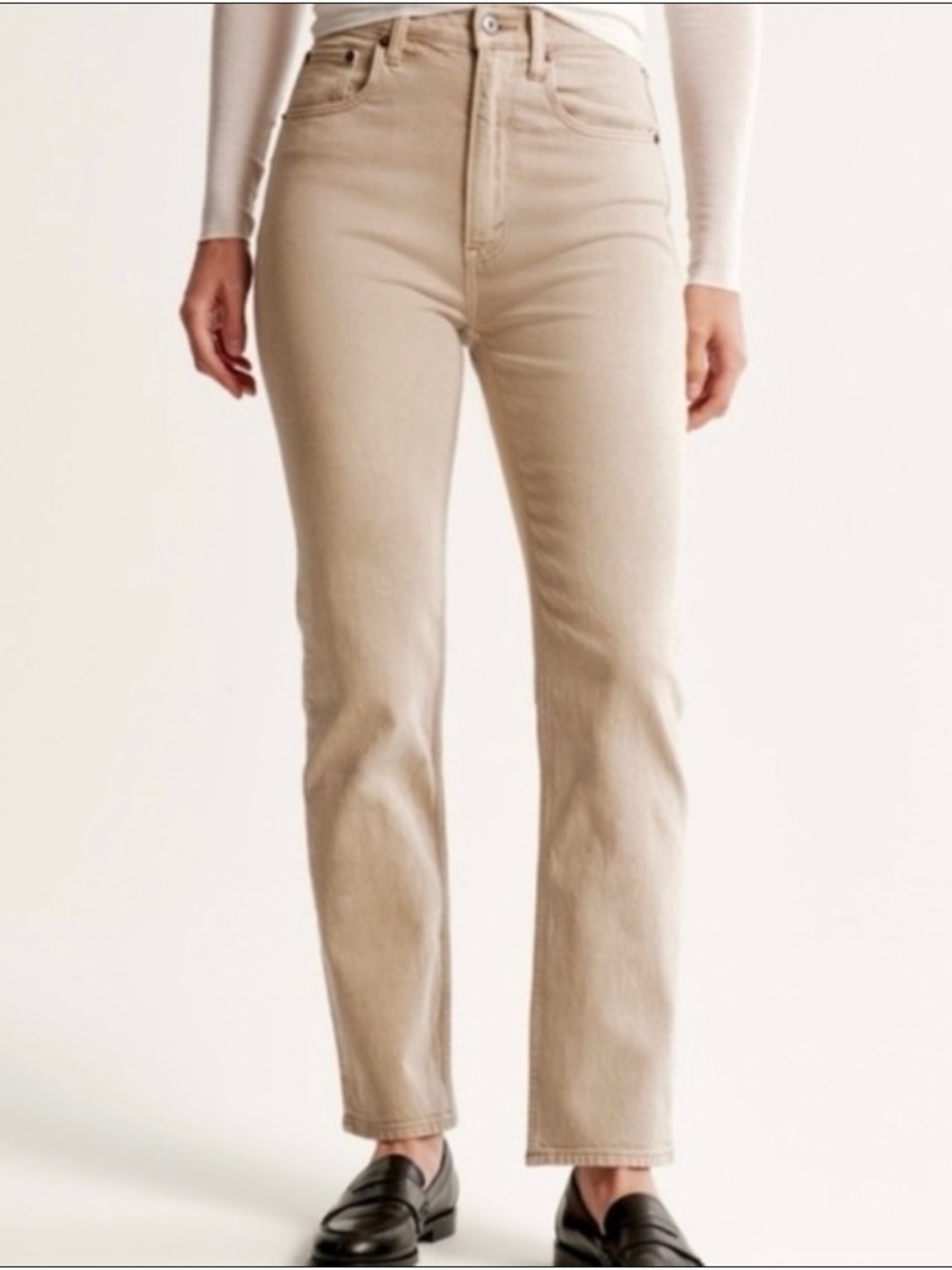 Abercrombie Curve Ultra High Rise Ankle Straight Jeans in Khaki - Women
